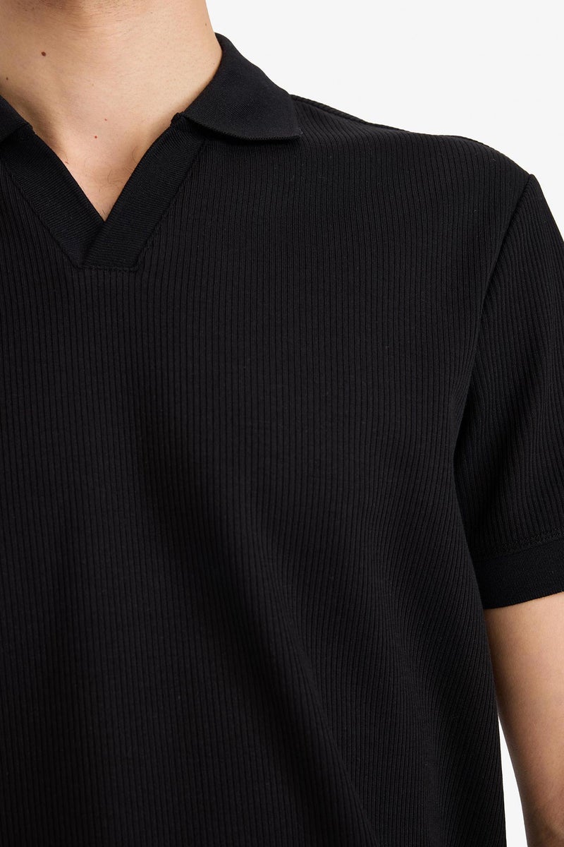 DeFacto Black Man Regular Fit Pleated Polo T-Shirt Casual - Image 4